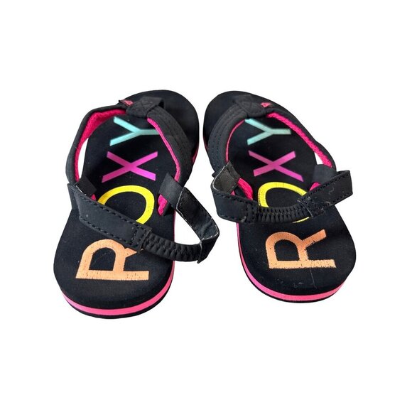 Roxy Toddler Girls Flip Flops Black Multi Size 9 - Picture 2 of 7